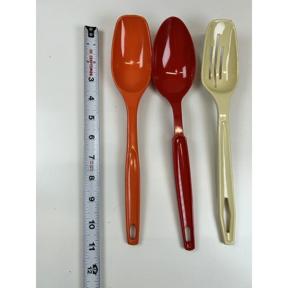 Mixed Lot 3 Vintage Plastic Spoon Spatula Orange Foley, Tan King Kraft, Red Ecko